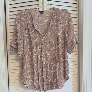 Ann Taylor Sparrow Bird Pleated Blouse Career Top Size XS/S